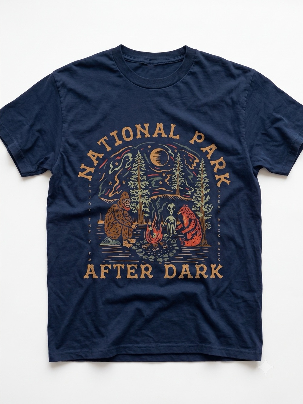 Funny Bigfoot Alien Bear Camping National Park Navy T-Shirt